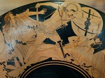 Foto: scena di battaglia fra achei e troiani, kylix attico a figure rosse (490 a.C.), Museo del Louvre