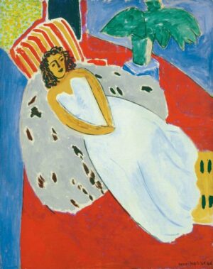 Foto: Henri Matisse, Giovane donna in bianco sfondo rosso, 1946, olio su tela, cm 92X73, Lione, Musée des Beaux Arts, Succession H. Matisse (SIAE 2013) 