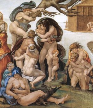 Il Diluvio rappresentato da Michelangelo (1509) nella volta della Cappella Sistina, Roma